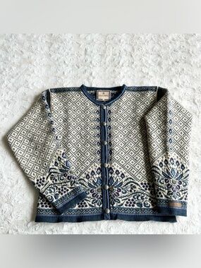 Dale of Norway Cardigan Sweater Womens Small Blue Merino Wool Fair Isle Nordic